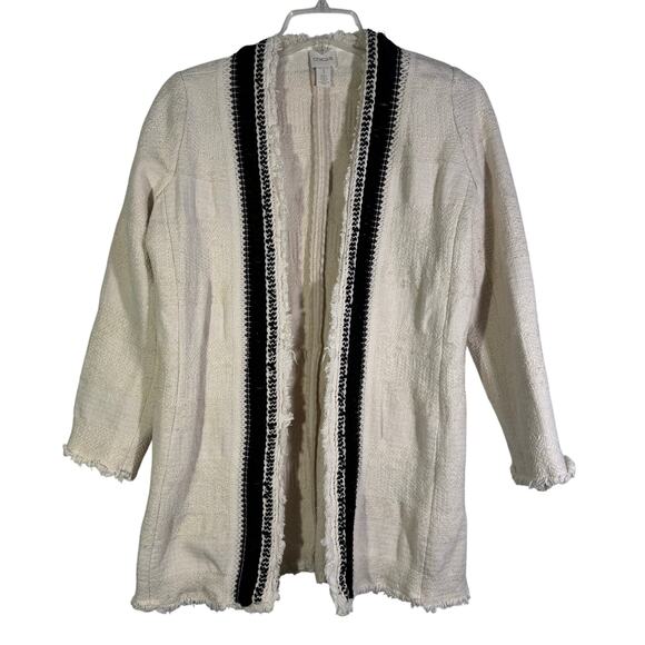 Chico's Women's Size 1 (M) Cotton Knit Blanket Woven Coat Cardigan Sweater - Picture 1 of 5